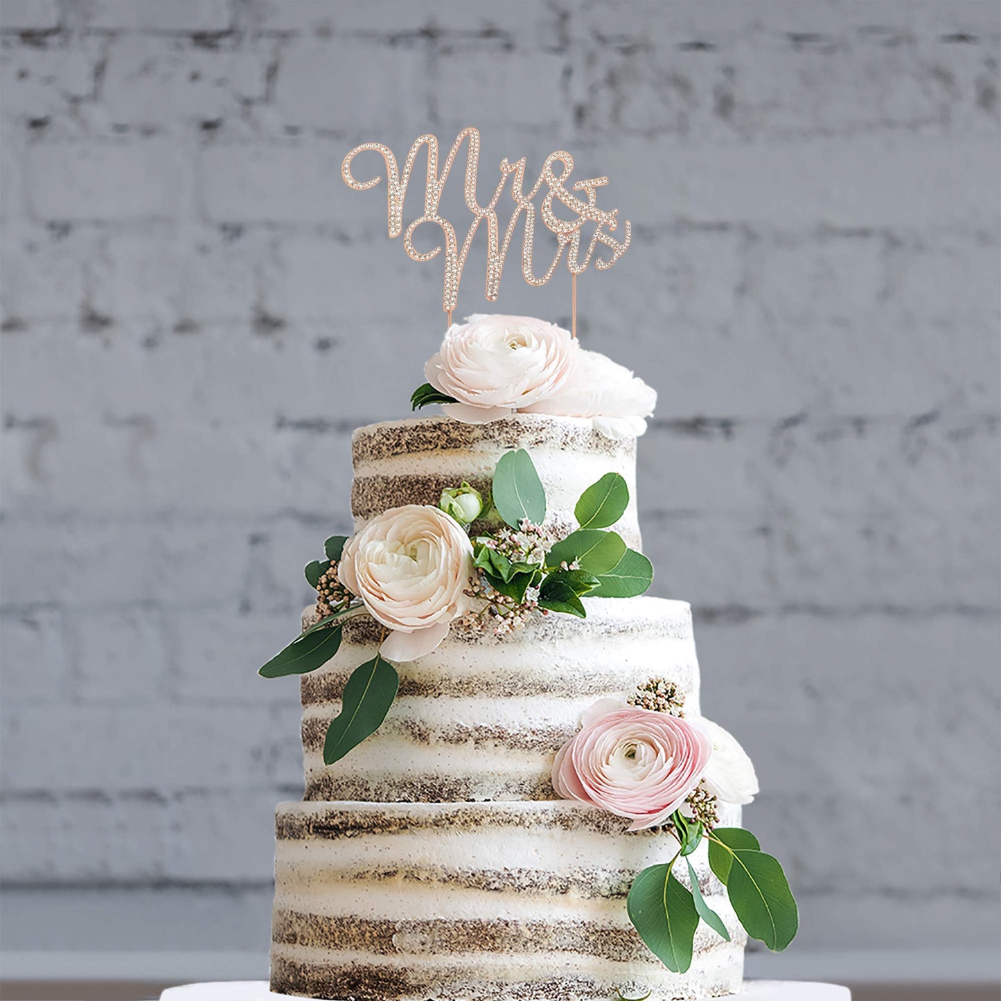 Crystal Creations Mr and Mrs Wedding Cake Topper - Rose Gold Metal - 1 Count - Sparkly Cursive Design
