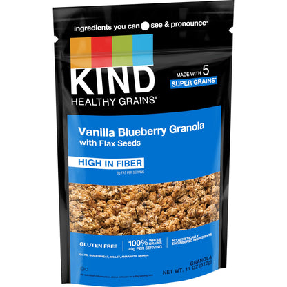KIND Healthy Grains, Vanilla Blueberry Granola with Flax Seeds, Healthy Snacks, Gluten Free, 100% Whole Grains, 5g Protein, 11oz