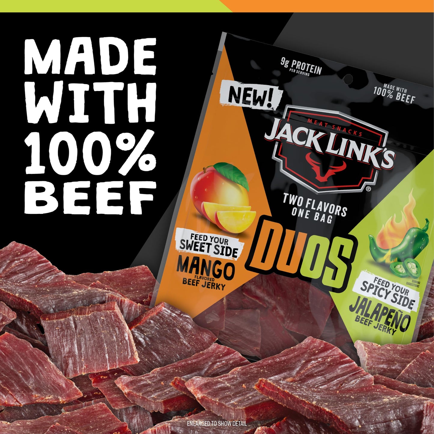 Jack Link s DUOs Jalapeo and Mango Beef Jerky, Shareable Under 100 Calories Snack Packs with 9g of Protein, Bulk Pack of Indivi