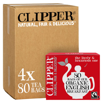 Clipper Tea, English Breakfast Assam Blend, Fairtrade, Organic, Plant-Based, Caffeinated British Tea, 4 Pack, 320 Unbleached Tea