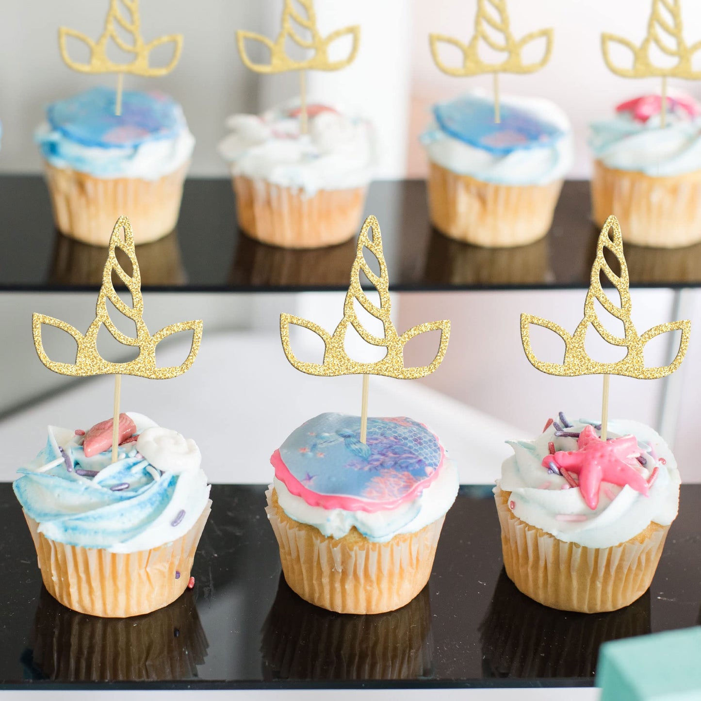 Gyufise 24Pcs Unic Horn Cupcake Toppers Gold Glitter Unin Cupcake Picks For Unin Theme Baby Shower Birthday Wedding Engagement P