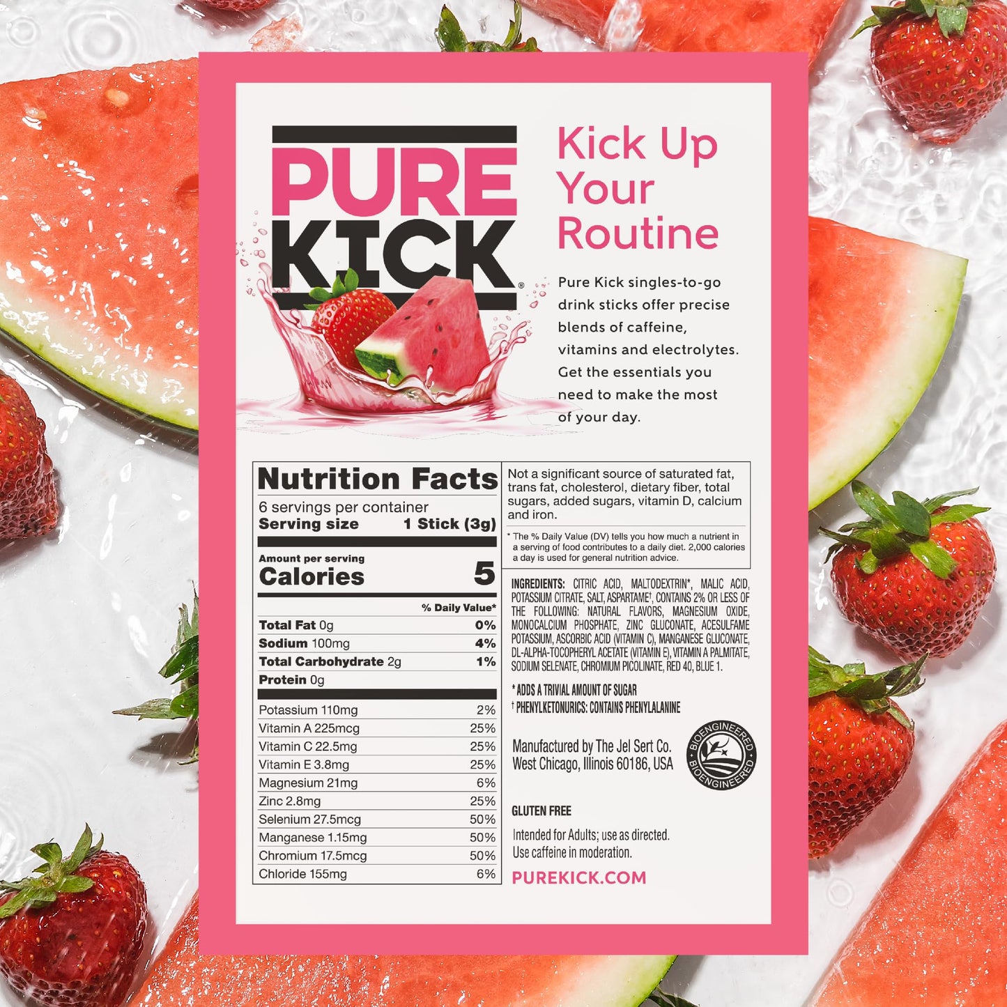 Pure Kick Hydration Singles To Go Drink Mix, Strawberry Watermelon, Includes 12 Boxes With 6 Packets In Each Box, 72 Total Packe