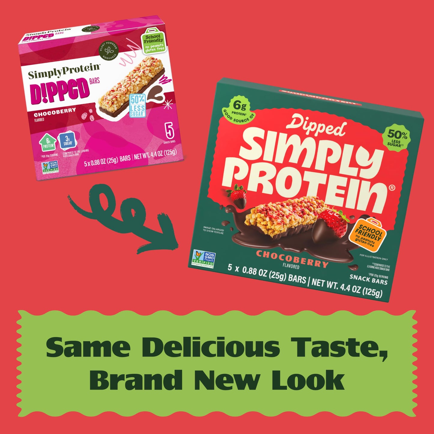 Simply Protein - Chocoberry Dipped Bars  20 Count - Plant Based Protein Snack Bars - Snacks for Kids - 6g Protein  3g Sugar  & 100 Calories - Vegan  Gluten Free  Non GMO  & Kosher - 4 Boxes