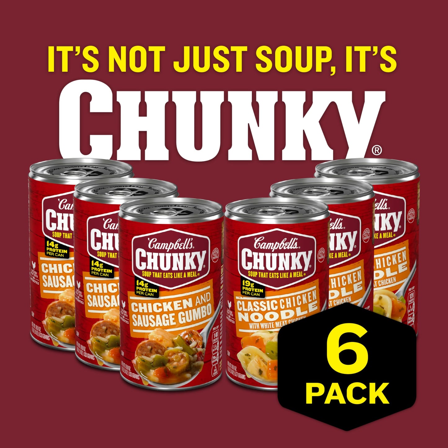 Campbell’s Chunky Soup Classic Chicken Noodle & Chicken Sausage Gumbo, 18.7 Oz (Pack of 6)