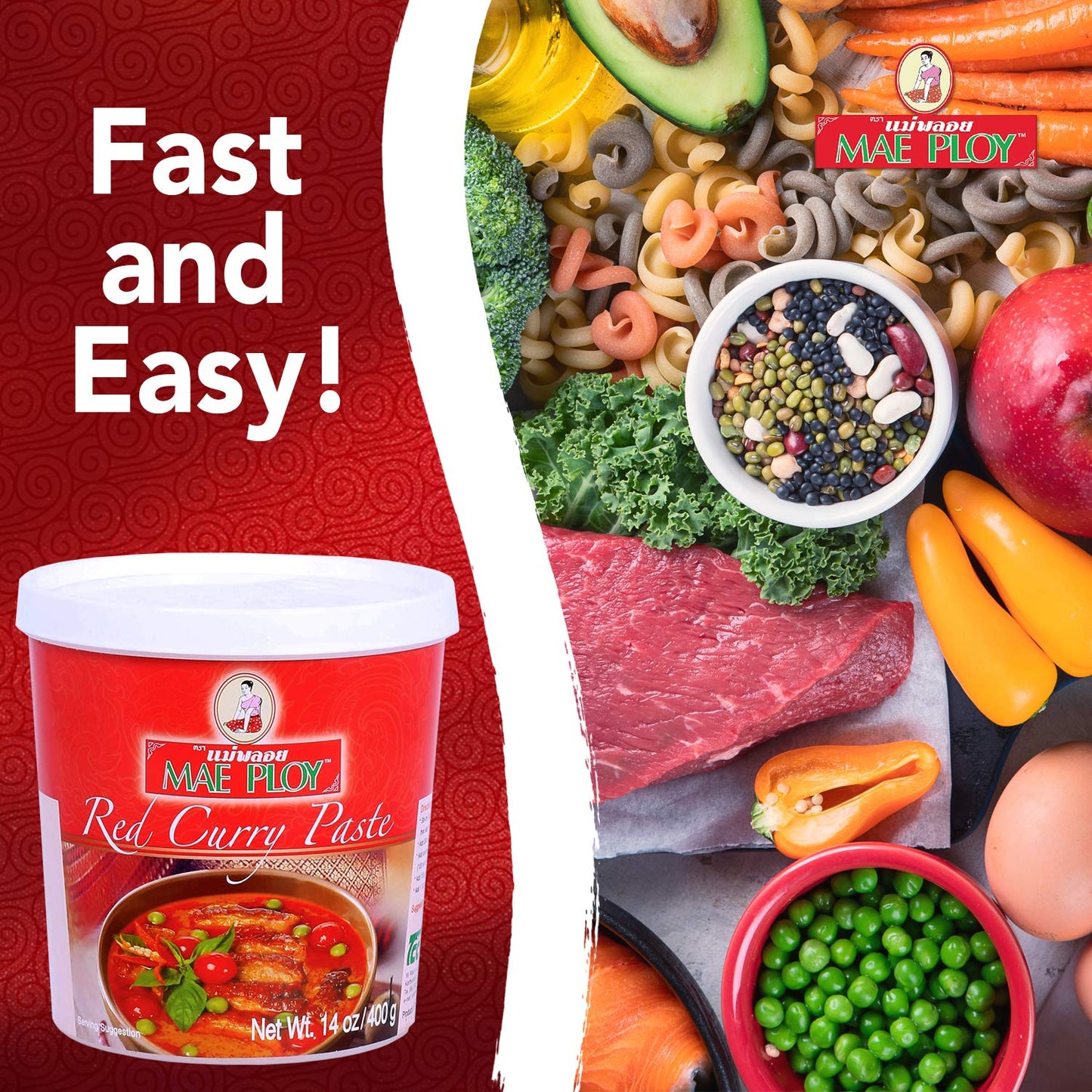 Mae Ploy Red Curry Paste, Authentic Thai Red Curry Paste For Thai Curries And Other Dishes, Aromatic Blend Of Herbs, Spices And
