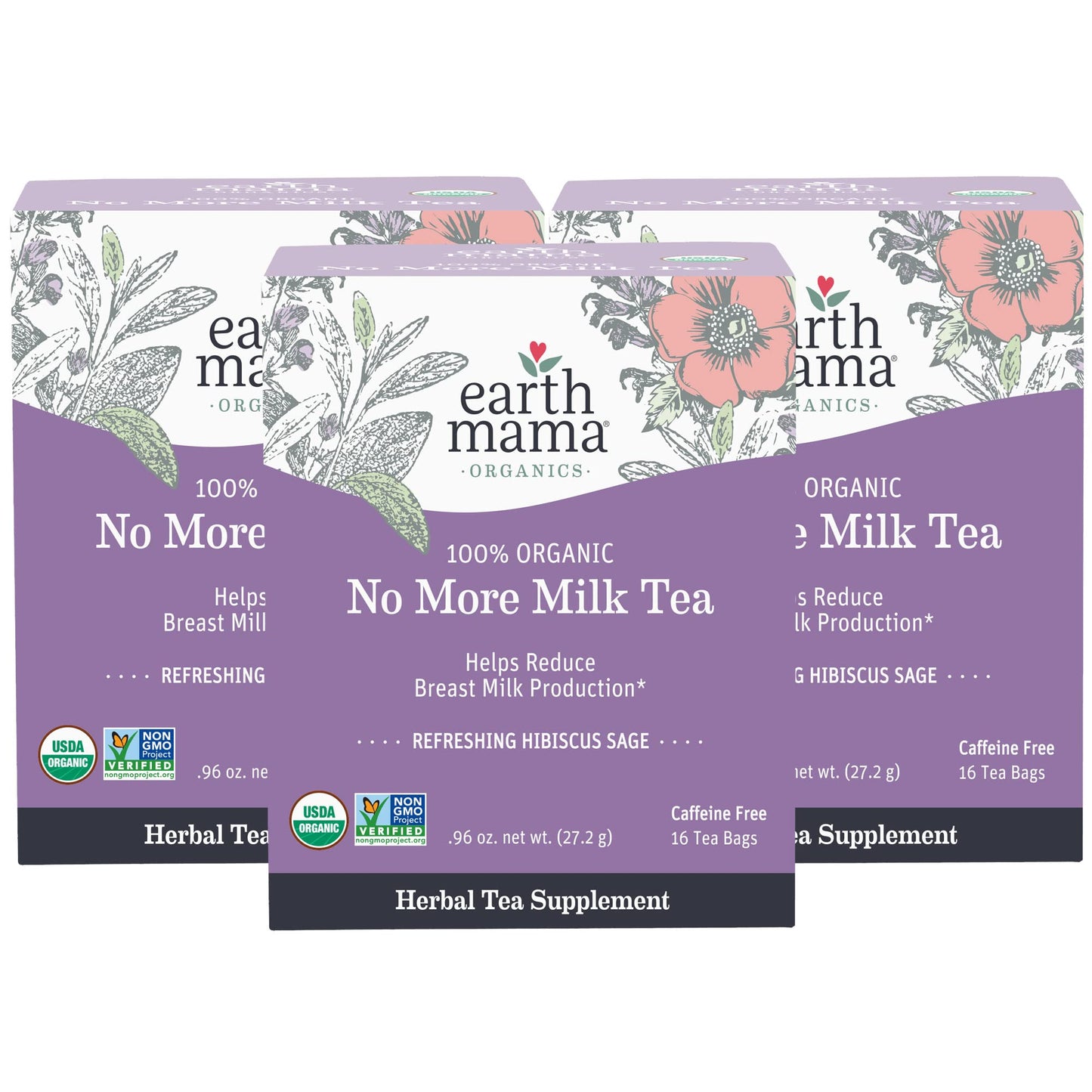 Earth Mama Herbal Tea Bags, Organic Hibiscus & Sage, 16 Count (3-Pack), Model 72GG