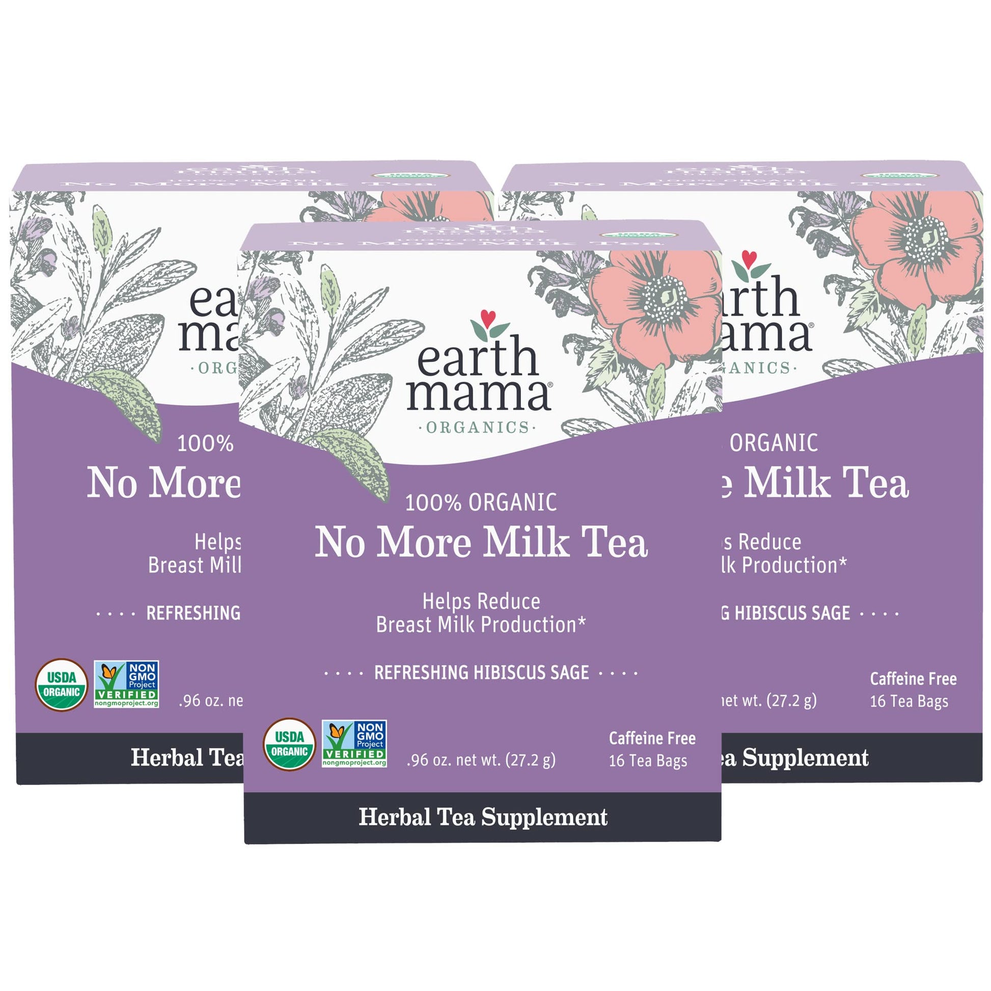 Earth Mama Herbal Tea Bags, Organic Hibiscus & Sage, 16 Count (3-Pack), Model 72GG