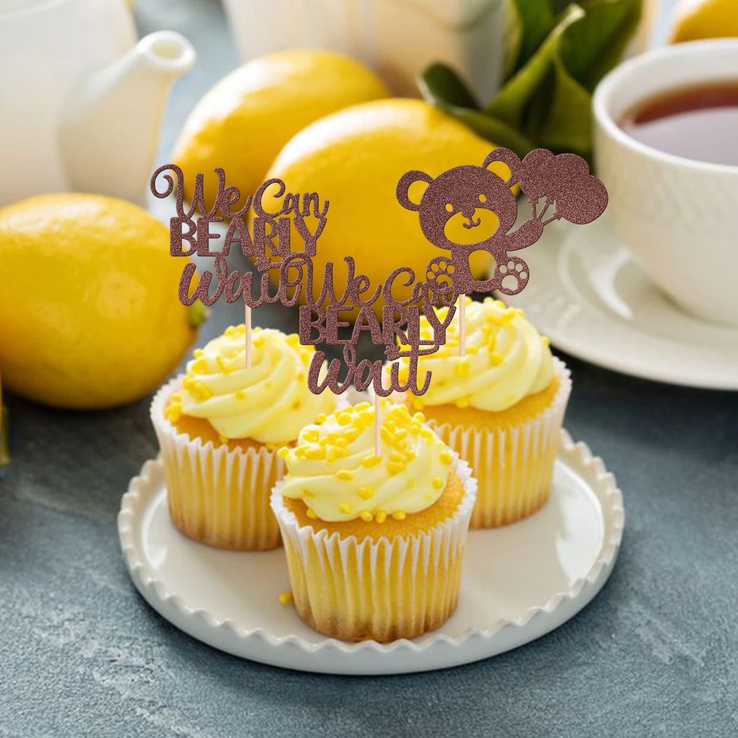 24 Pcs We Can Bearly Wait Cupcake Toppers Glitter Balloon Bear Cupcake Picks Baby Shower Cake Decorations For Gender Reveal Them