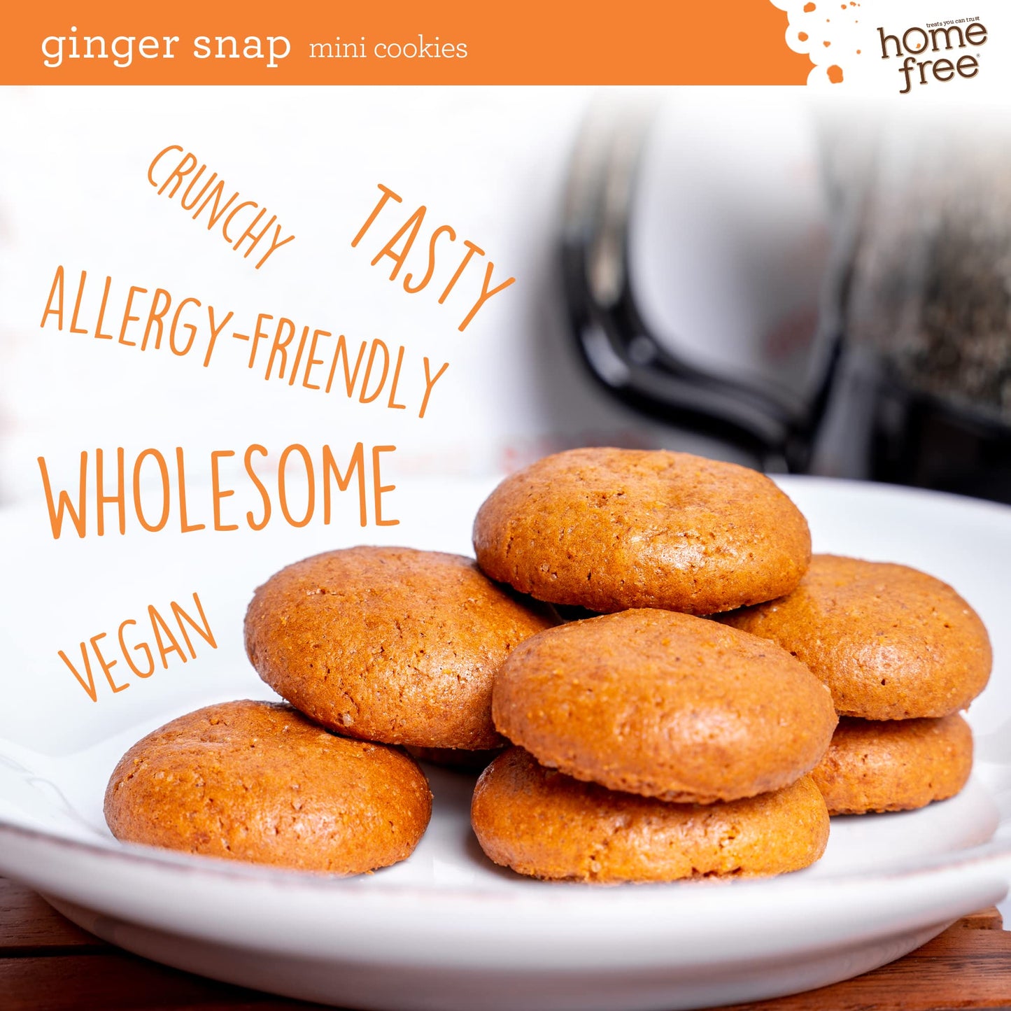 Homefree Mini Ginger Snap Cookies, Gluten Free, Nut Free, Vegan, School Safe And Allergy Friendly Snack, 5 Oz. (Pack Of 6)