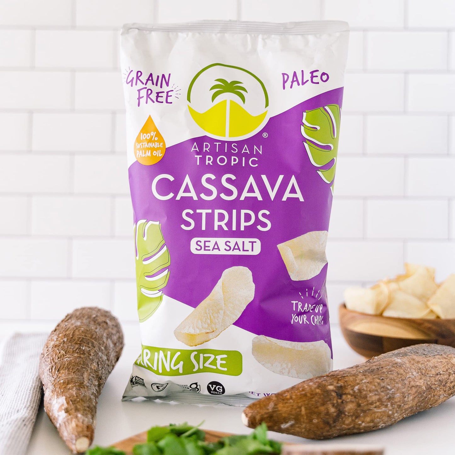 ARTISAN TROPIC Cassava Strips Sea Salt - 8 Pack, 9oz - Vegan, Paleo, Gluten Free Chips - Non-GMO Healthy Snack Potato Chip Alter