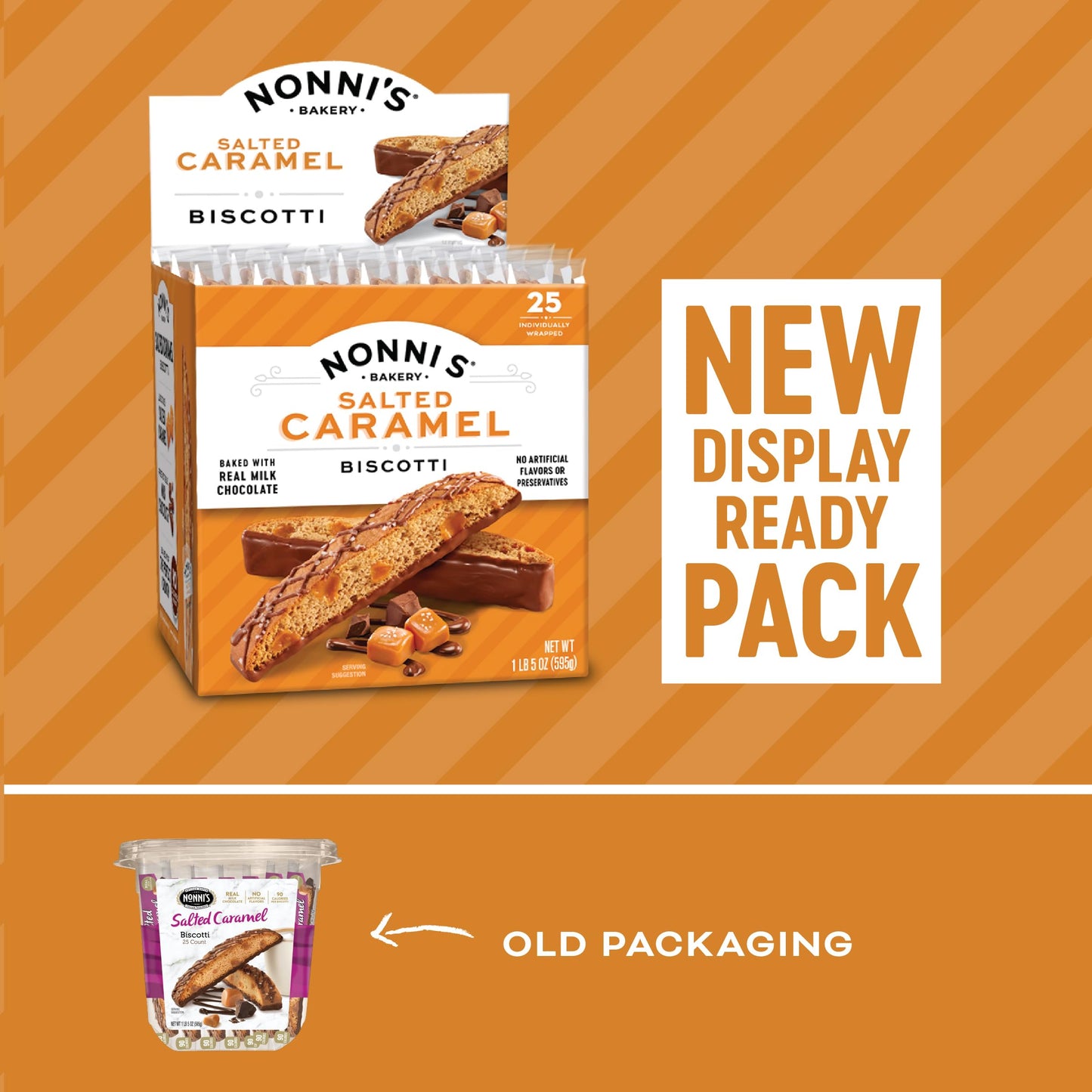 Nonnis Salted Caramel Milk Chocolate Biscotti Cookies - Individually Wrapped Italian Coffee Snack, Crunchy Twice-Baked, 90 Cal