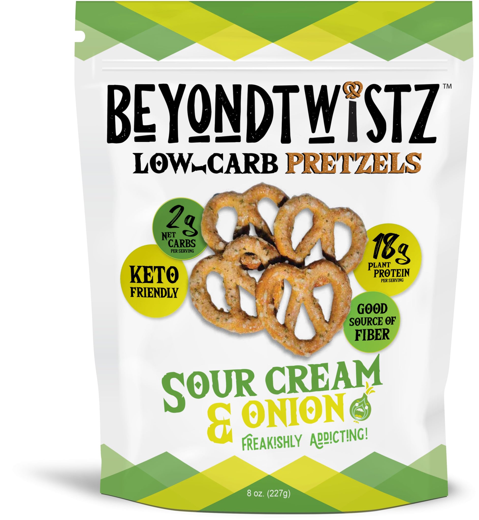 Beyondtwistz Low Carb Pretzels  Sour Cream And Onion  Keto Friendly  2G Net Carbs  18G Protein  Powered By Healthsense High Fiber Wheat Flour  Family Size 8Oz Bag  Pack Of 1