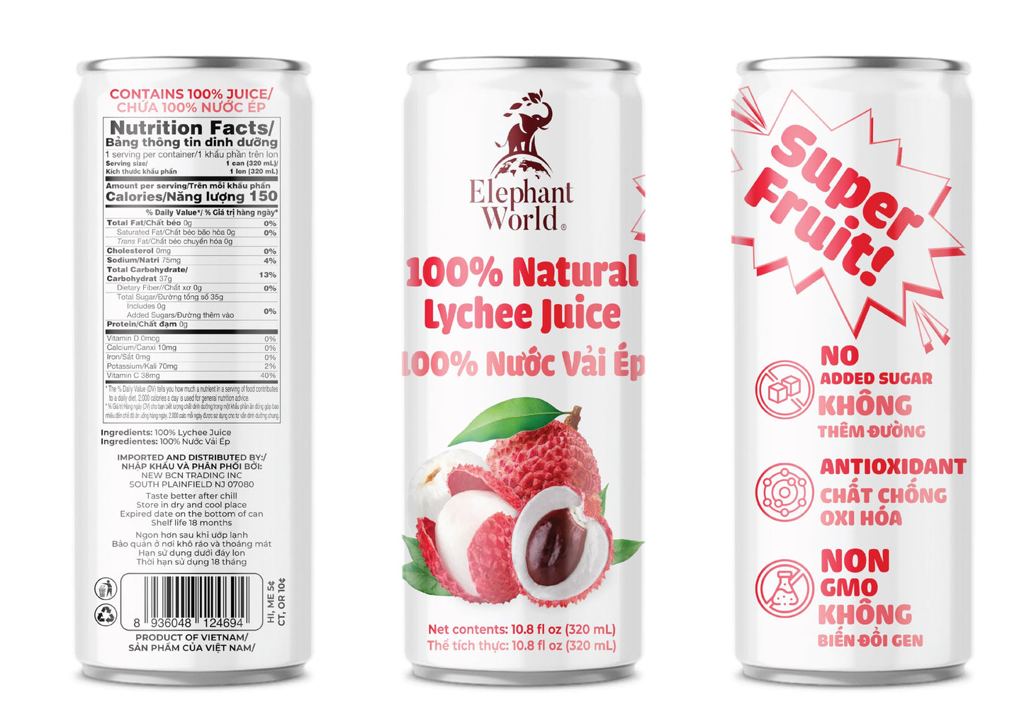 Elephant World 100% Natural Lychee Juice | Non Gmo | 10.8 Oz (Pack Of 6), Lychee