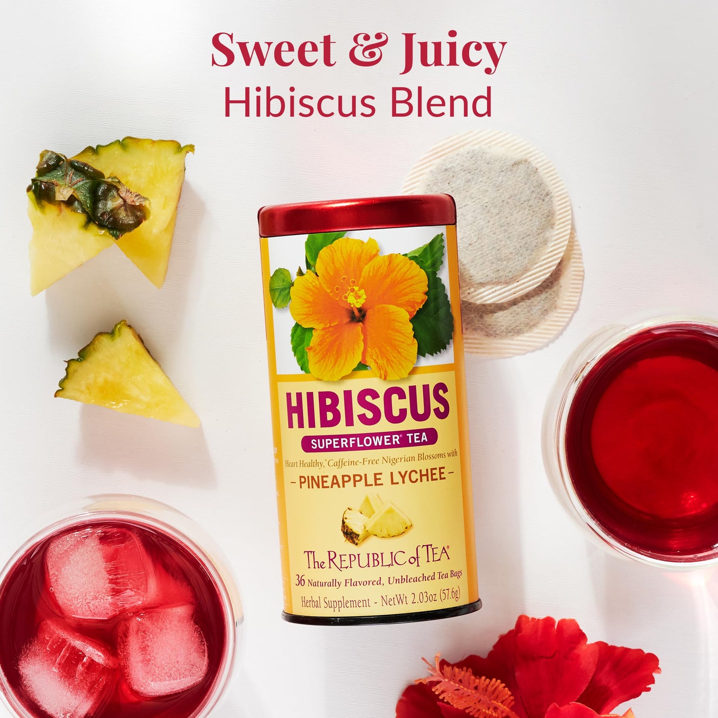 The Republic of Tea Pineapple Lychee Hibiscus Tea, 36 Count, Model mp-40444