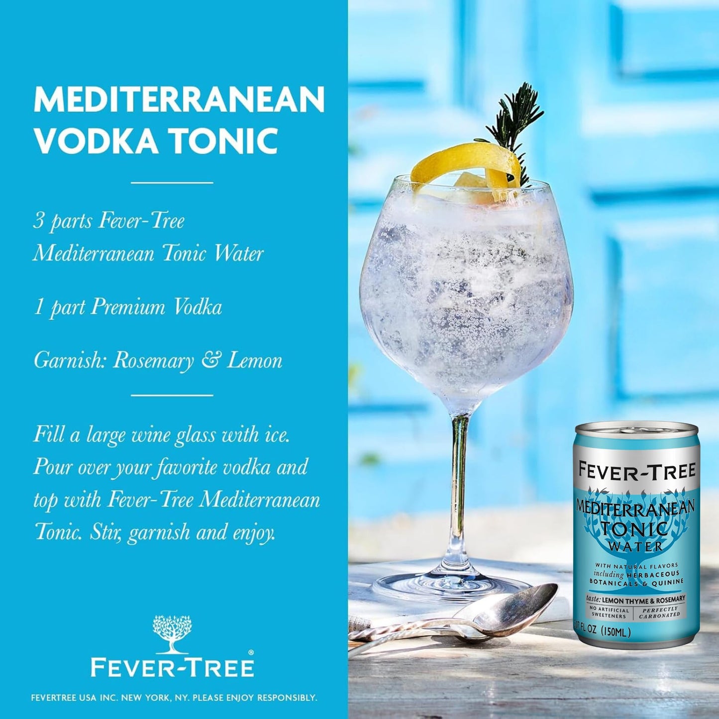Fever-Tree Mediterranean Tonic Water - Premium Mixer - Naturally Sourced - 5.07 fl oz Cans - Pack of 8