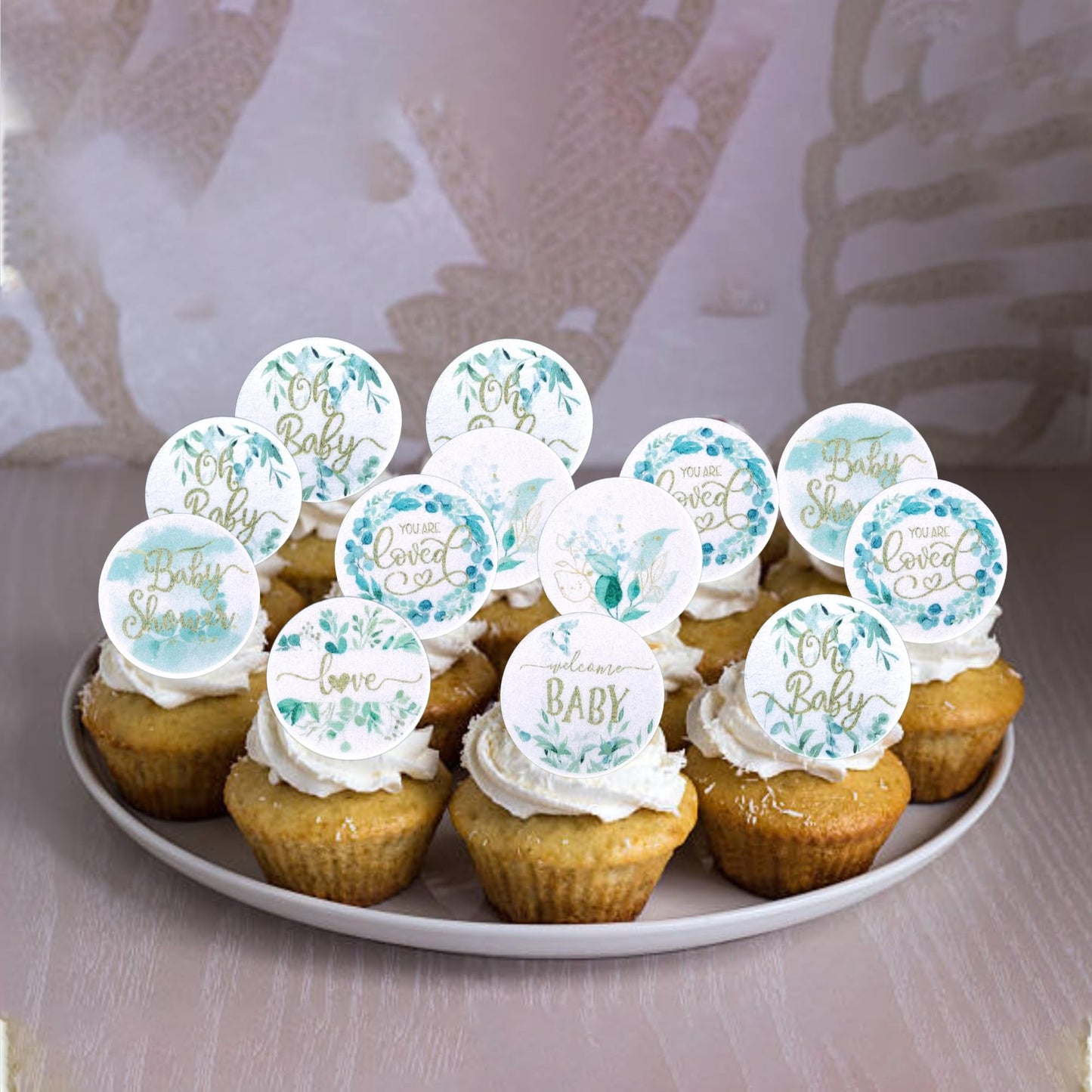 60 Pcs Edible Baby Shower Cupcake Toppers Woodland Jungle Leaf Love Welcome Baby Cupcake Picks Edible Oh Baby Cake Decorations F