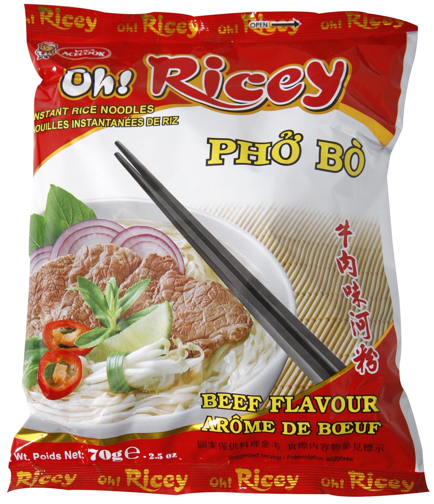 Oh! Ricey Instant Rice Noodle Pho Bo Soup (Beef Flavor) - 2.5oz (Case of 24)