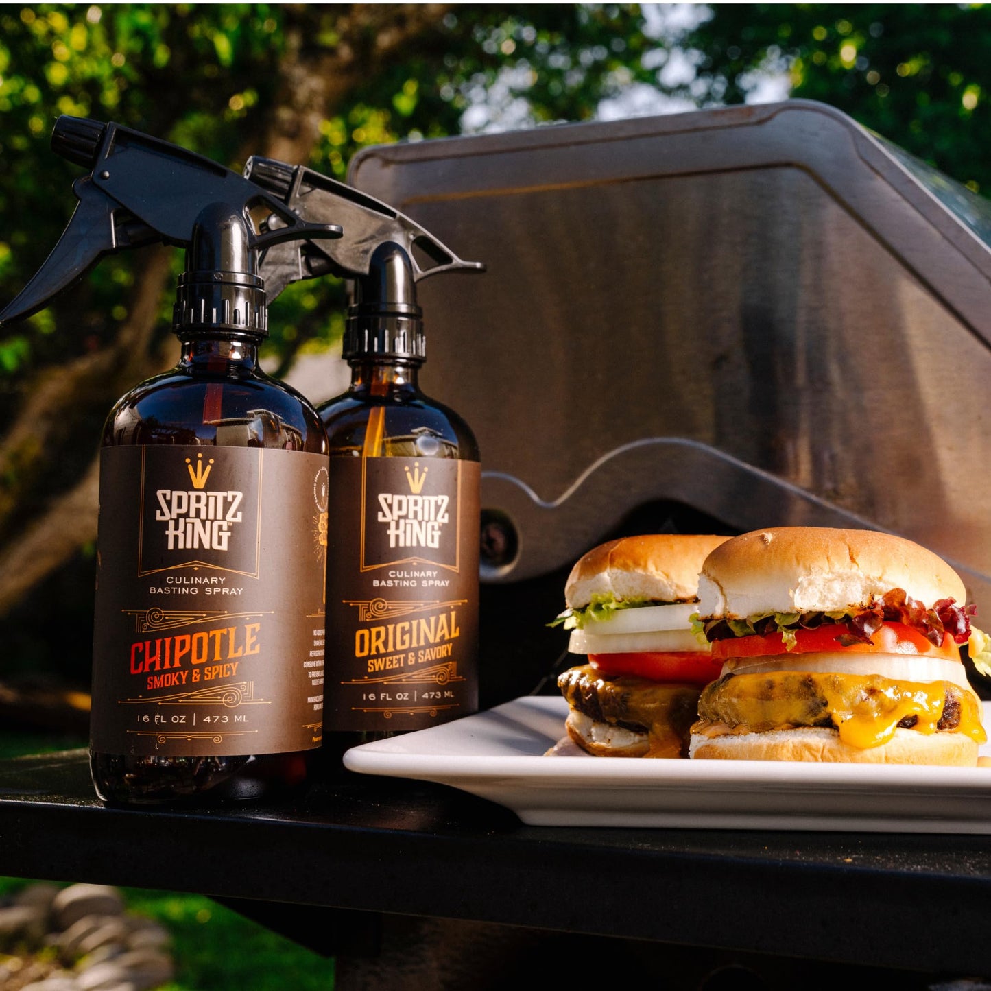 Spritz King Culinary Basting Spray: For Grilling, Smoky Aroma, Air Frying - Delicious Dark Bark, Flavorful Crust & Moisture-Sealing Power - Great On Meats Or Veggies - Variety Pack Of 2 (16 Oz Ea)