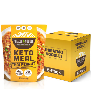 Miracle Noodle Thai Peanut Shirataki Konjac Noodles - Plant Based, Gluten & Grain Free, Non Gmo, Vegan, Low In Calories & Carbs, 9.2 Oz, 6-Pack