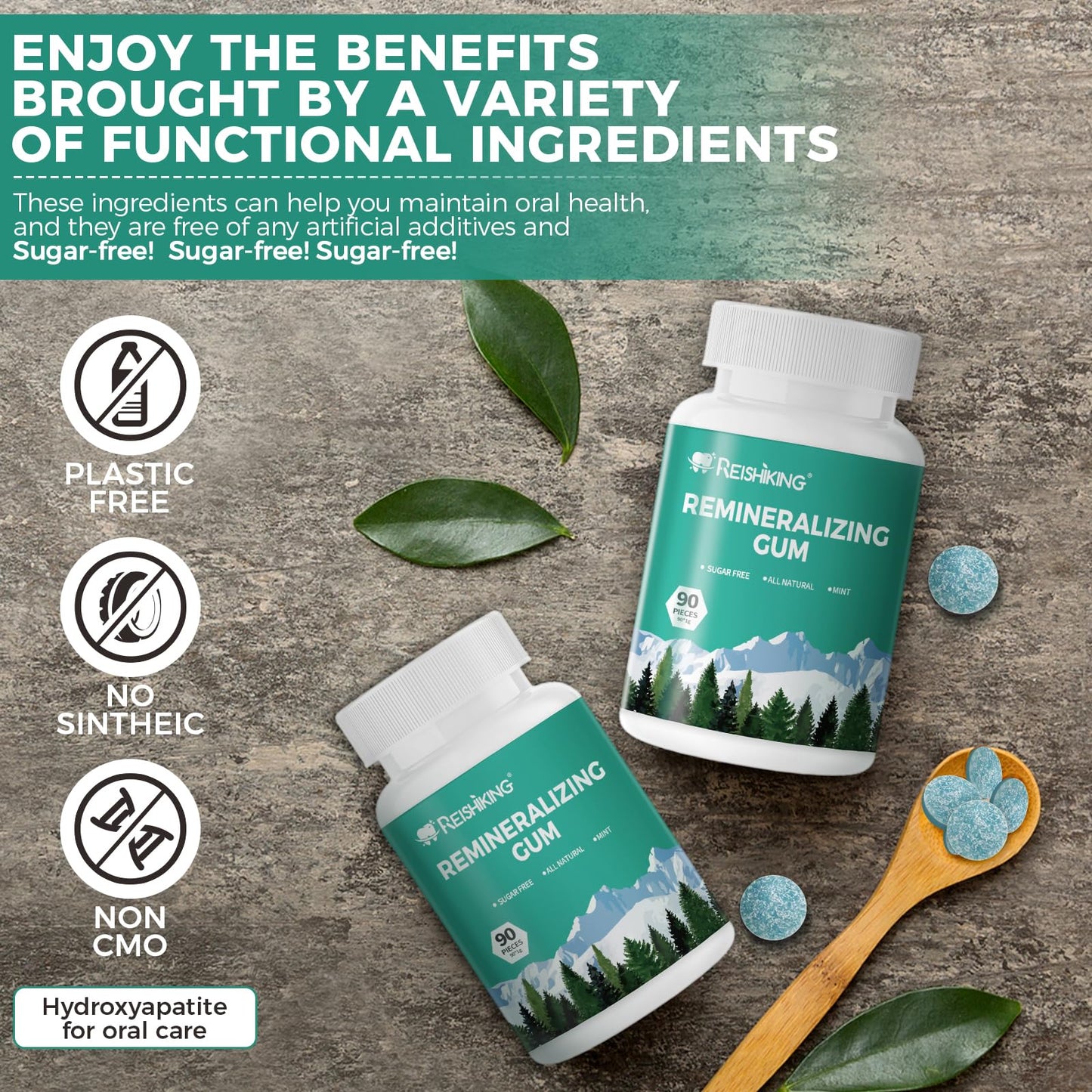 REMINERALIZING GUM  90 Pieces  Teeth Remineralization  Sugar-Free Chewing Gum with Xylitol  Mint Flavor  Two pills after meals to freshen breath and clean teeth (1pcs)
