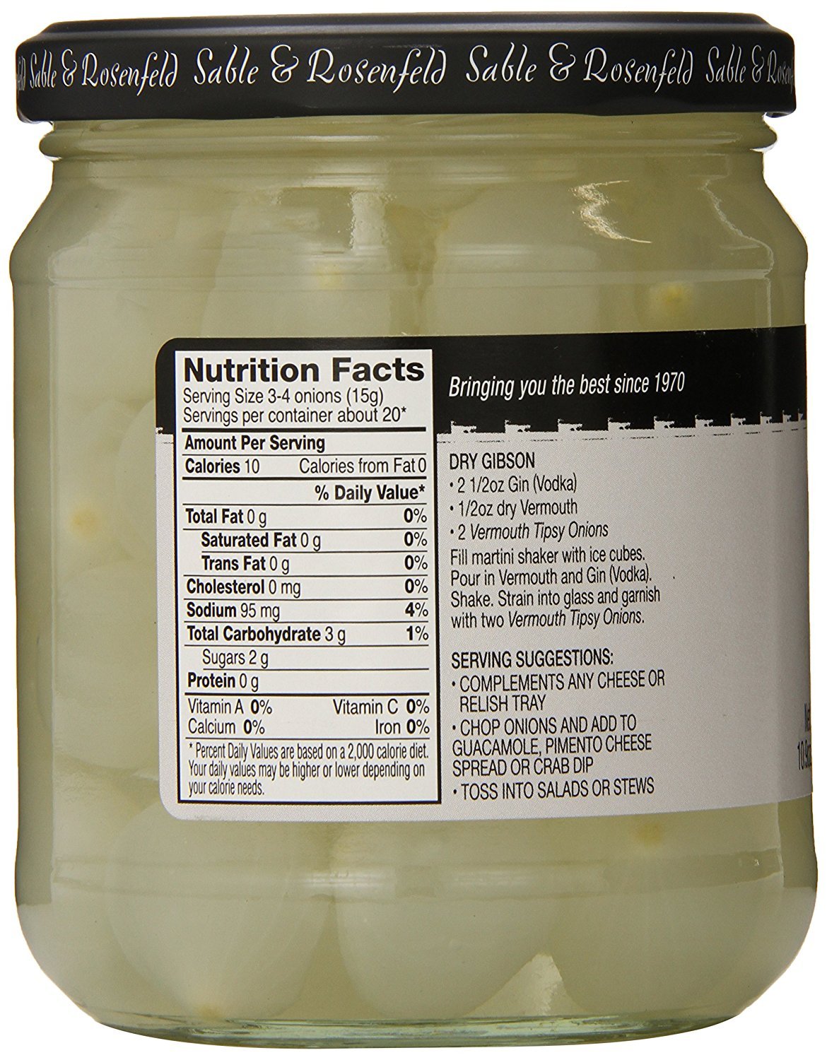 Sable & Rosenfeld Tipsy Cocktail Onions - Pickled Silverskin Onions, 10.9 oz, Kosher Parve, Ideal for Cocktails and Appetizers