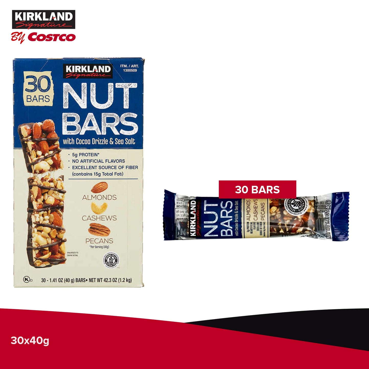 Kirkland Signature Nut Bars 30Count (2.64 Lbs), 42.3 Oz (096619215607)