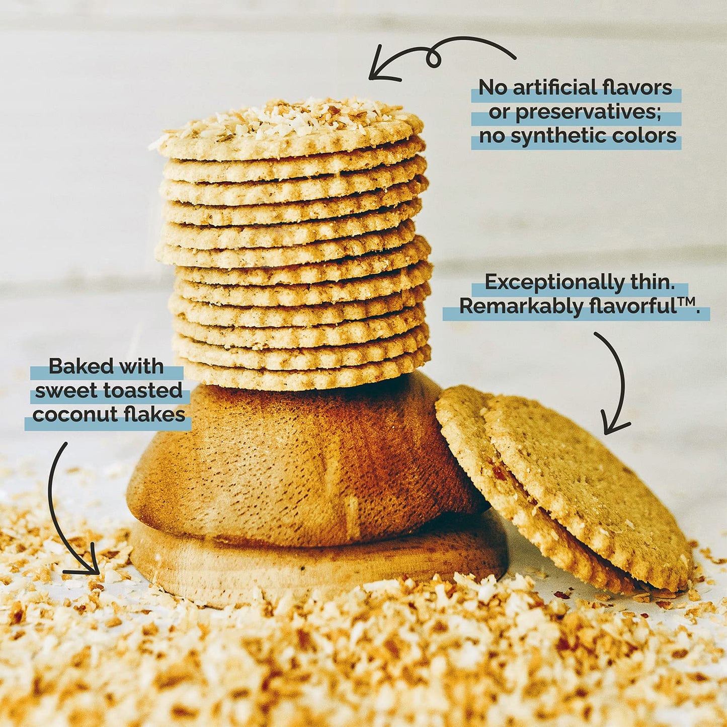 Dewey'S Bakery Toasted Coconut Cookie Thins | No Artificial Flavors, Synthetic Colors Or Preservatives | Baked In Small Batches