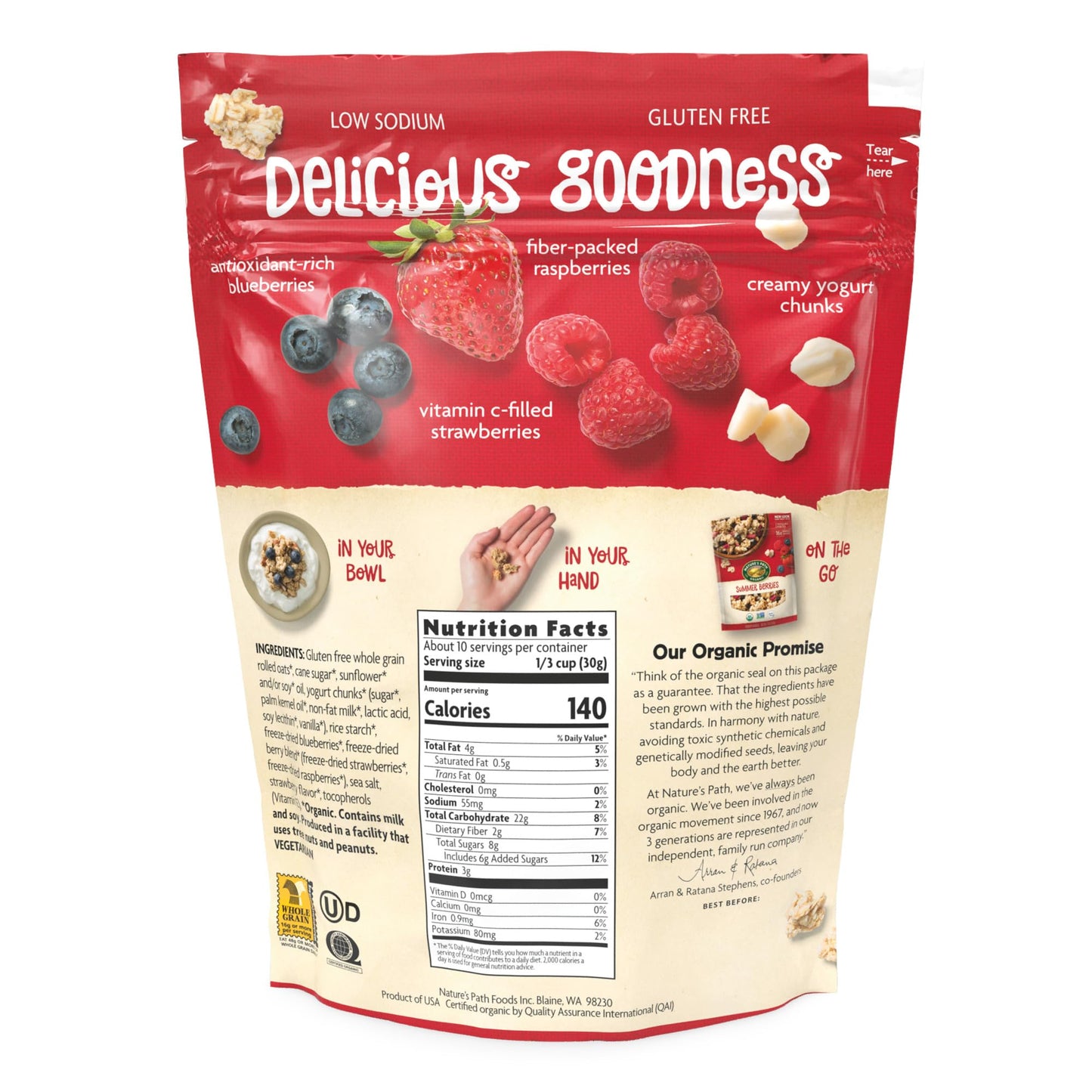 Nature'S Path Organic Gluten Free Summer Berries Granola, Non-Gmo, Antioxidants, 5G Plant Based Protein, 11 Ounce (Pack Of 8)