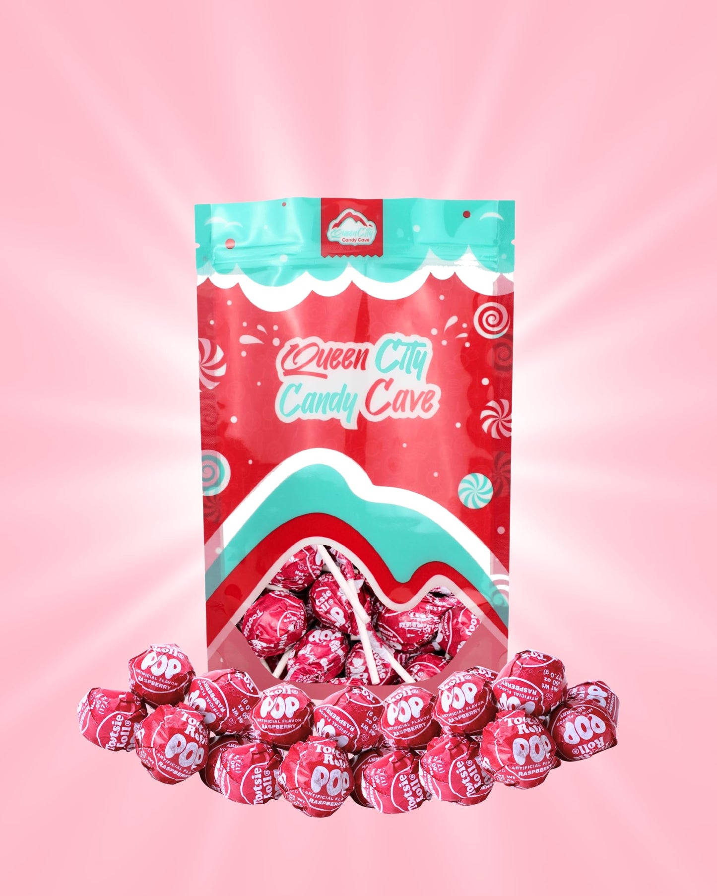 Red Raspberry Red Lollipops, Red Tootsy Pops, by Queen City Candy Cave,(1 Pound)