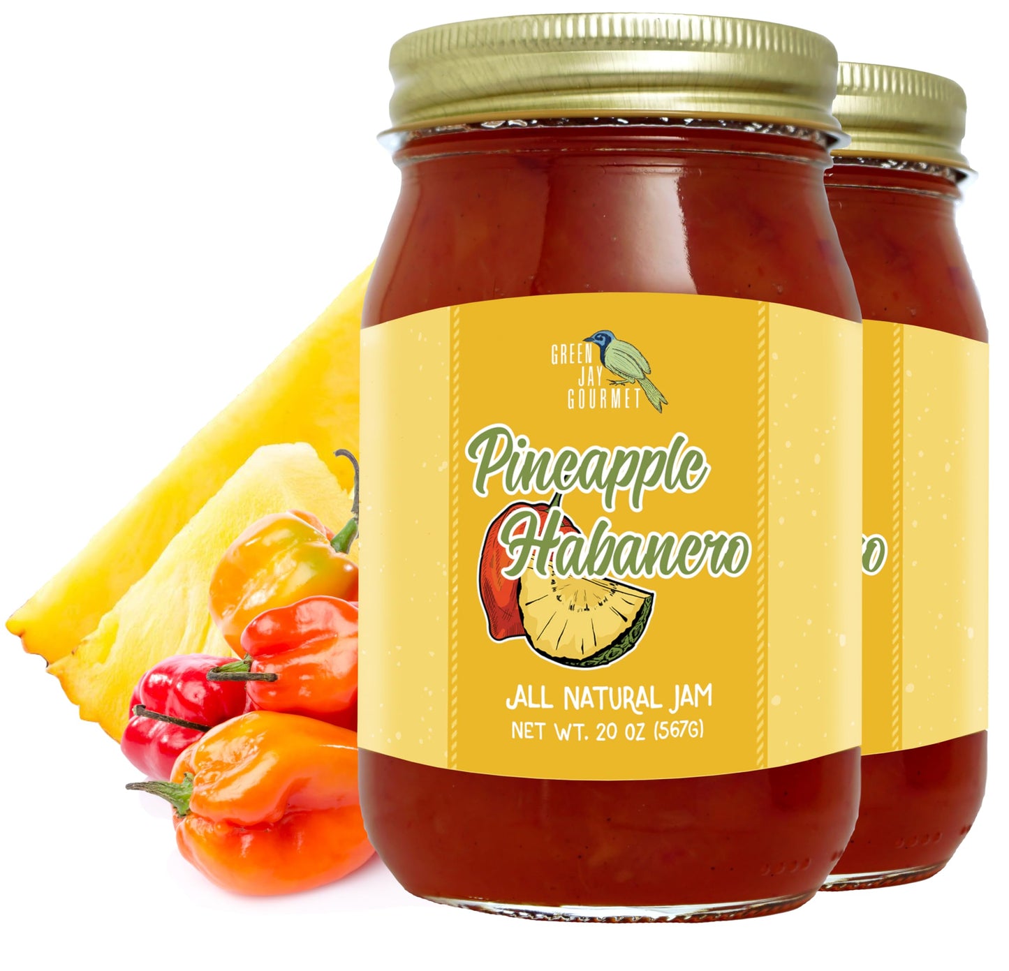 Green Jay Gourmet Pineapple Habanero Jam - All-Natural Pineapple Jam With Fresh Pineapple, Habanero Peppers & Lemon Juice - Vega