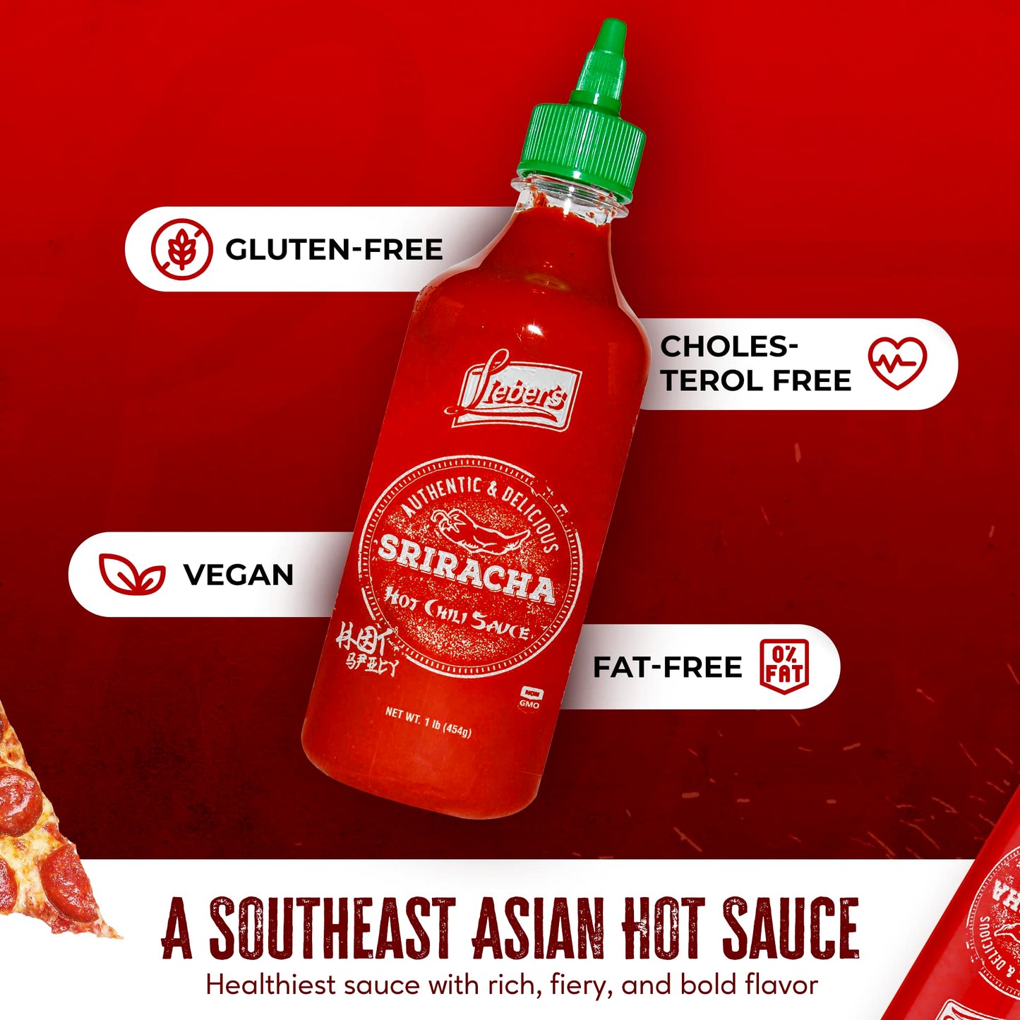Lieber's Sriracha Hot Chili Sauce, Authentic And Delicious, Non-GMO, No MSG, Gluten-free, Cholesterol-free, and Vegan, NET WT. 1