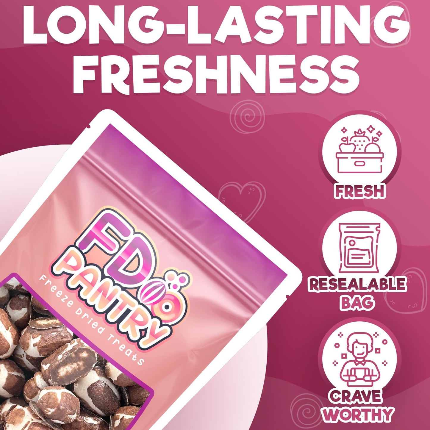 FD Pantry Freeze Dried Milk Chocolate Vanilla Nougat Candy, 7 oz Large Bag