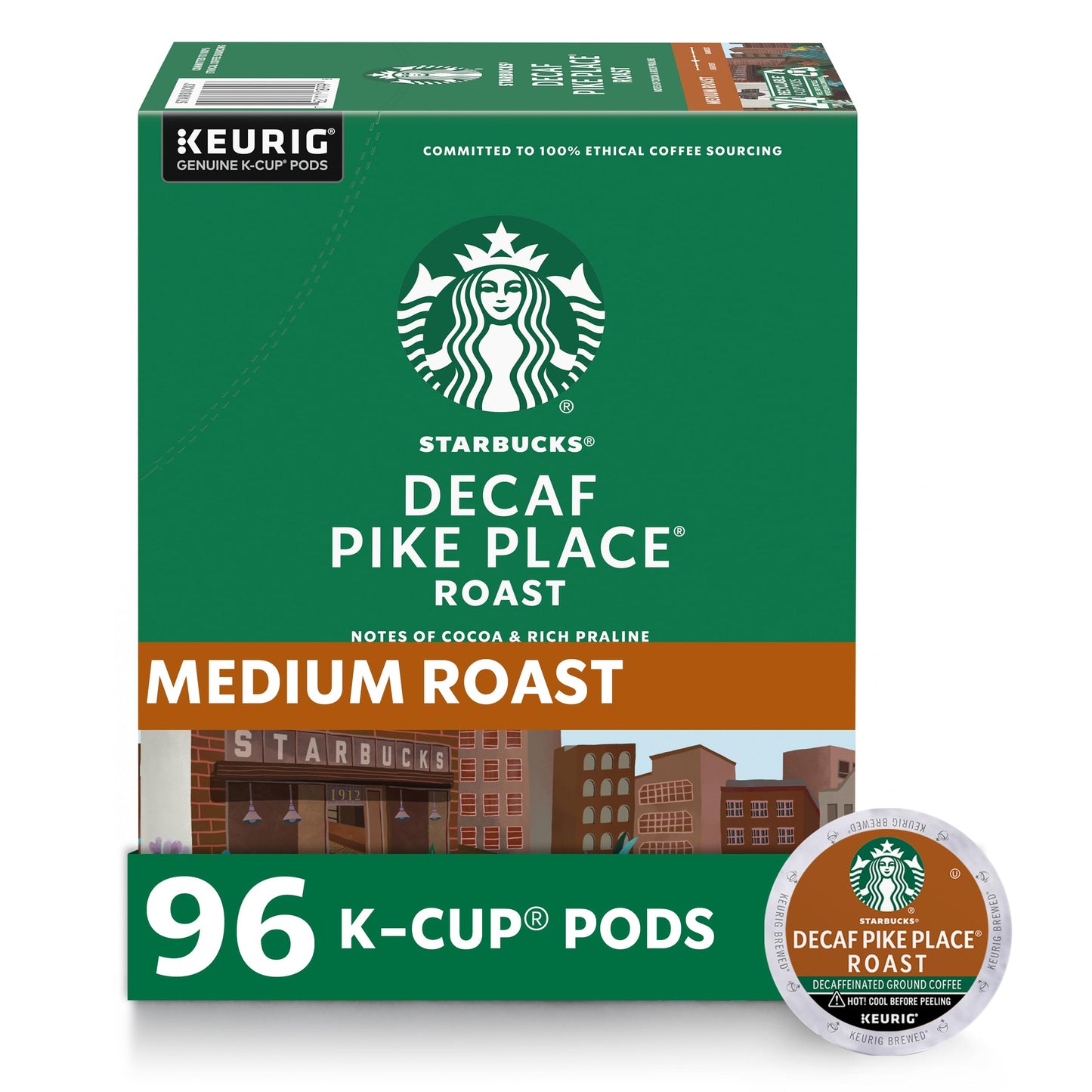 Starbucks K-Cup Coffee Pods, Medium Roast Decaf Pike Place, 24 Count (Pack of 4), 100% Arabica, Model 011068092