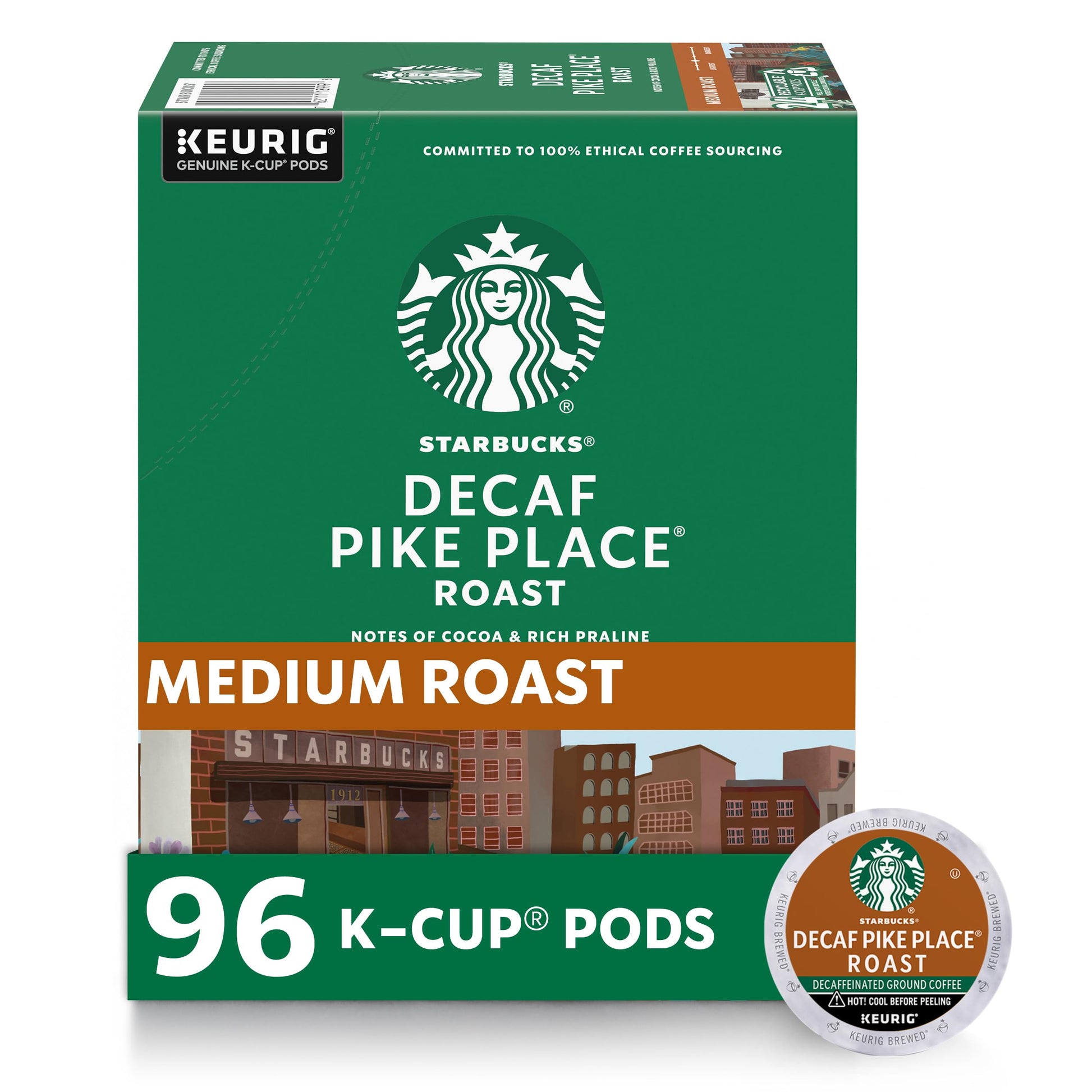 Starbucks K-Cup Coffee Pods, Medium Roast Decaf Pike Place, 24 Count (Pack of 4), 100% Arabica, Model 011068092