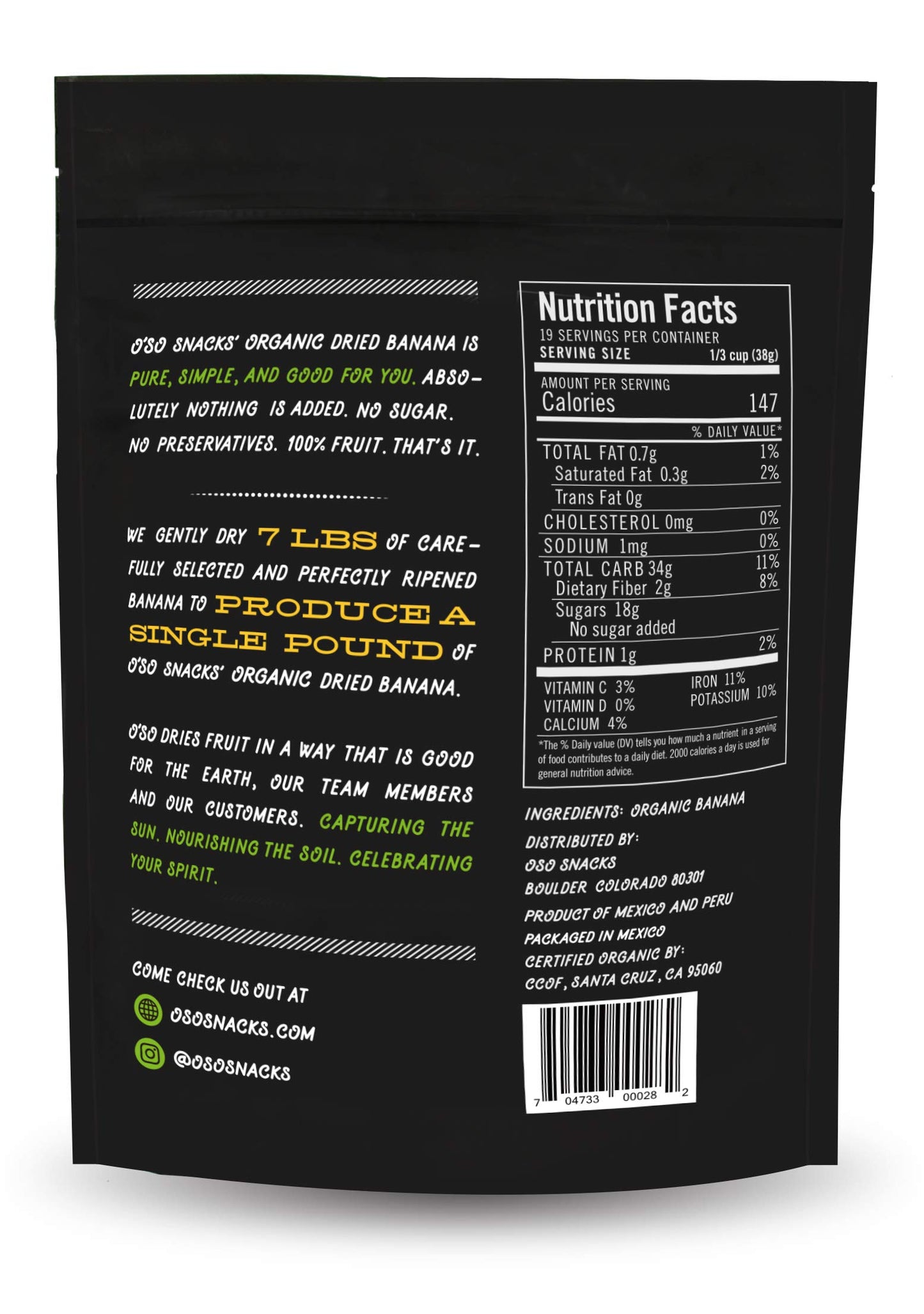 Oso Snacks Organic Dried Banana Bites - Dark And Sweet - No Added Sugar Or Preservatives, 26Oz