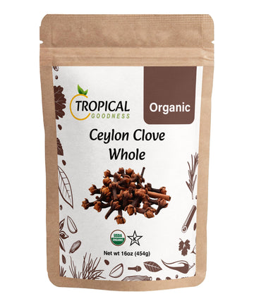 Tropical Goodness Pure Ceylon Clove Whole, Organic Whole Cloves, USDA & Kosher Certified, Premium Grade, 16 oz, Non-GMO, Gluten-