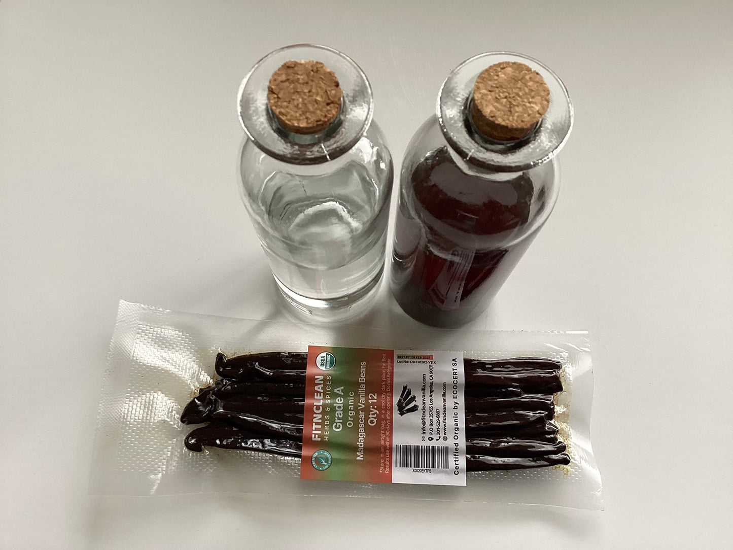 FITNCLEAN Vanilla Beans - 12 Organic Madagascar Grade A Whole Pods, 6-7.5, NON-GMO, Ideal for Chefs and Baking