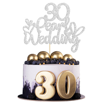 Gyufise 1Pcs 30 Pearl Wedding Cake Topper Glitter 30 Pearl Years Cake Pick Decoration For Happy 30Th Anniversary Wedding Party C