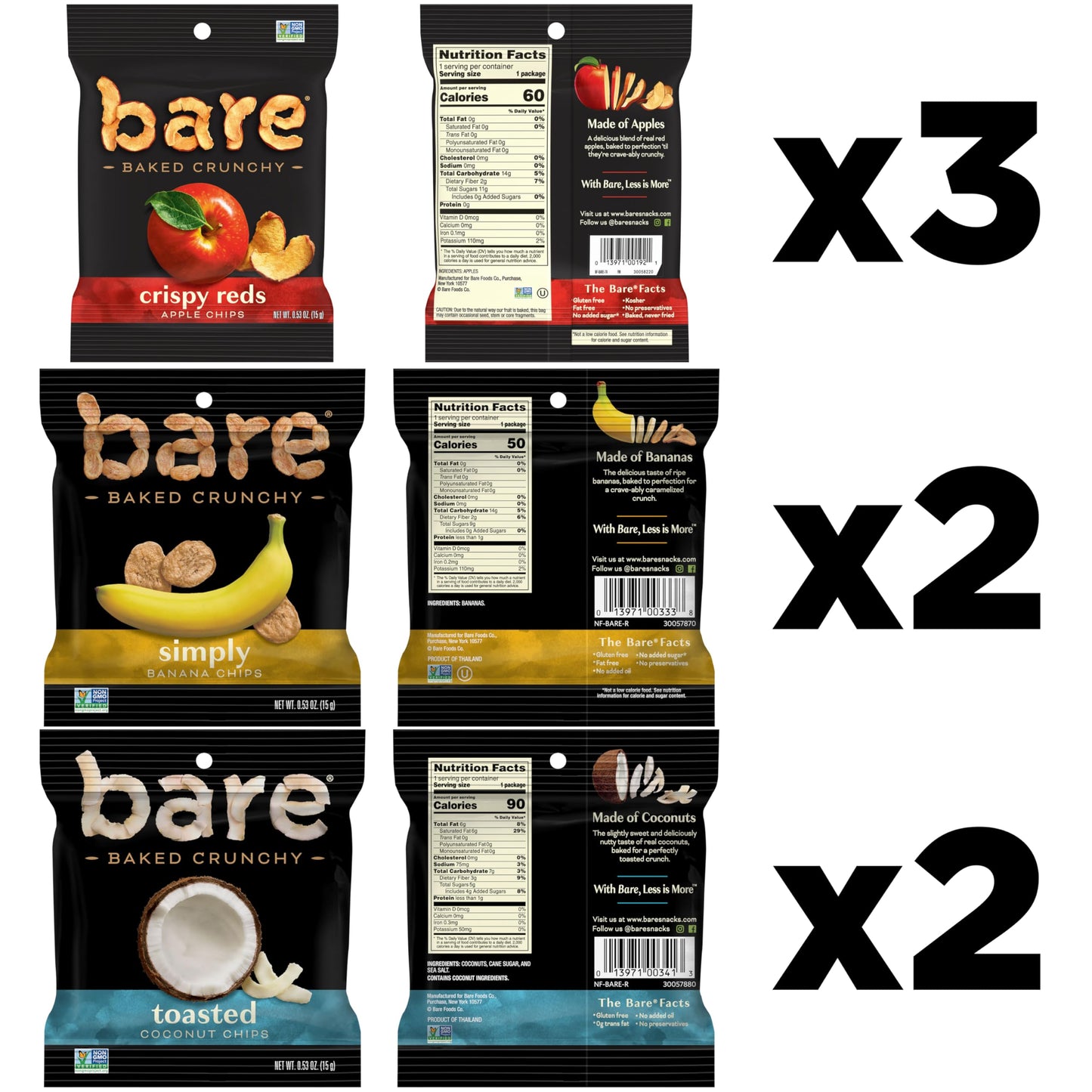 Bare Baked Crunchy, Fruit Variety Pack, 0.53 Ounce (Pack of 7)