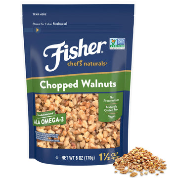 Fisher Chef'S Naturals Chopped Walnuts, 6 Ounces, California Grown Walnuts, Unsalted, Naturally Gluten Free, No Preservatives, Non-Gmo