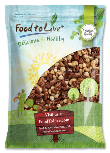 Food To Live Deluxe Unsalted Nuts Mix  8 Pounds - A Blend Of Dry Roasted Pecans  Cashews  Hazelnuts  Almonds  Brazil Nuts. Oven Roasted  Vegan  Kosher  Bulk. Wholesome Snack. Full Of Protein  Fiber