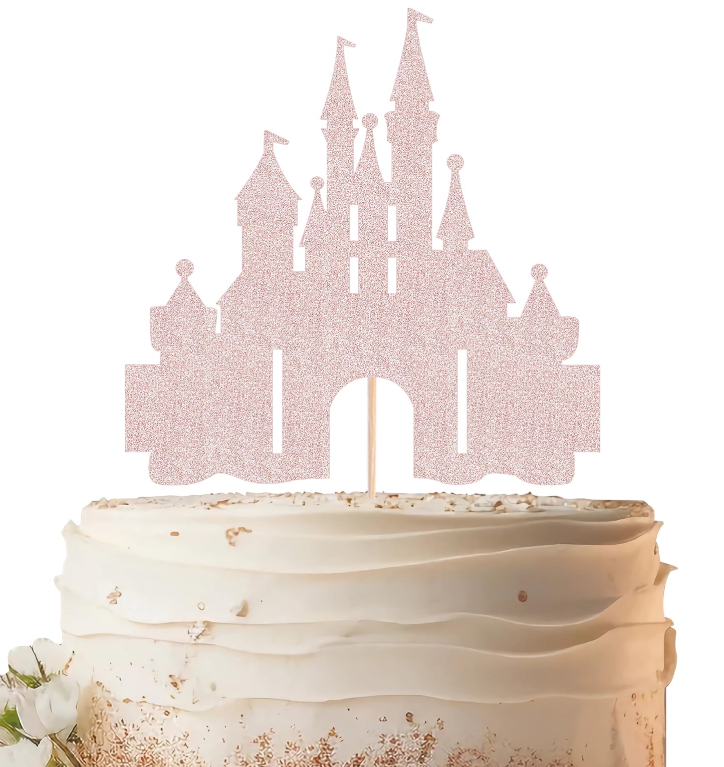 EONNCNT Castle Cake Topper - Rose Gold Glitter, 6.3 x 8.7, Cardboard, Birthday Party Supplies
