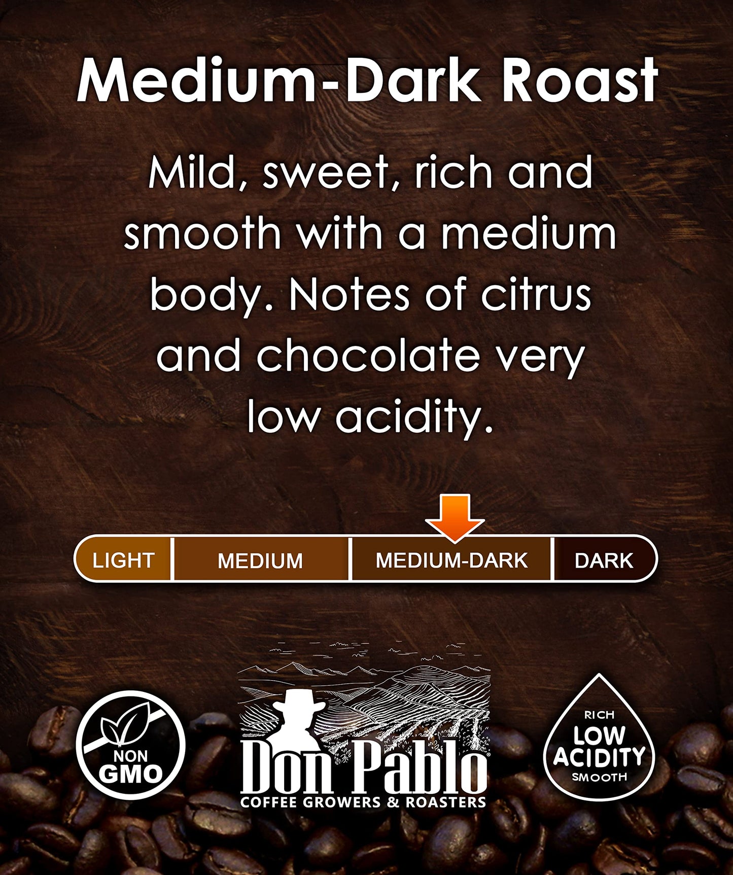 Don Pablo Gourmet Coffee 2LB - Brazil Cerrado Medium Dark Roast Whole Bean, 100% Arabica, Low Acidity, Non-GMO - 32oz Bag