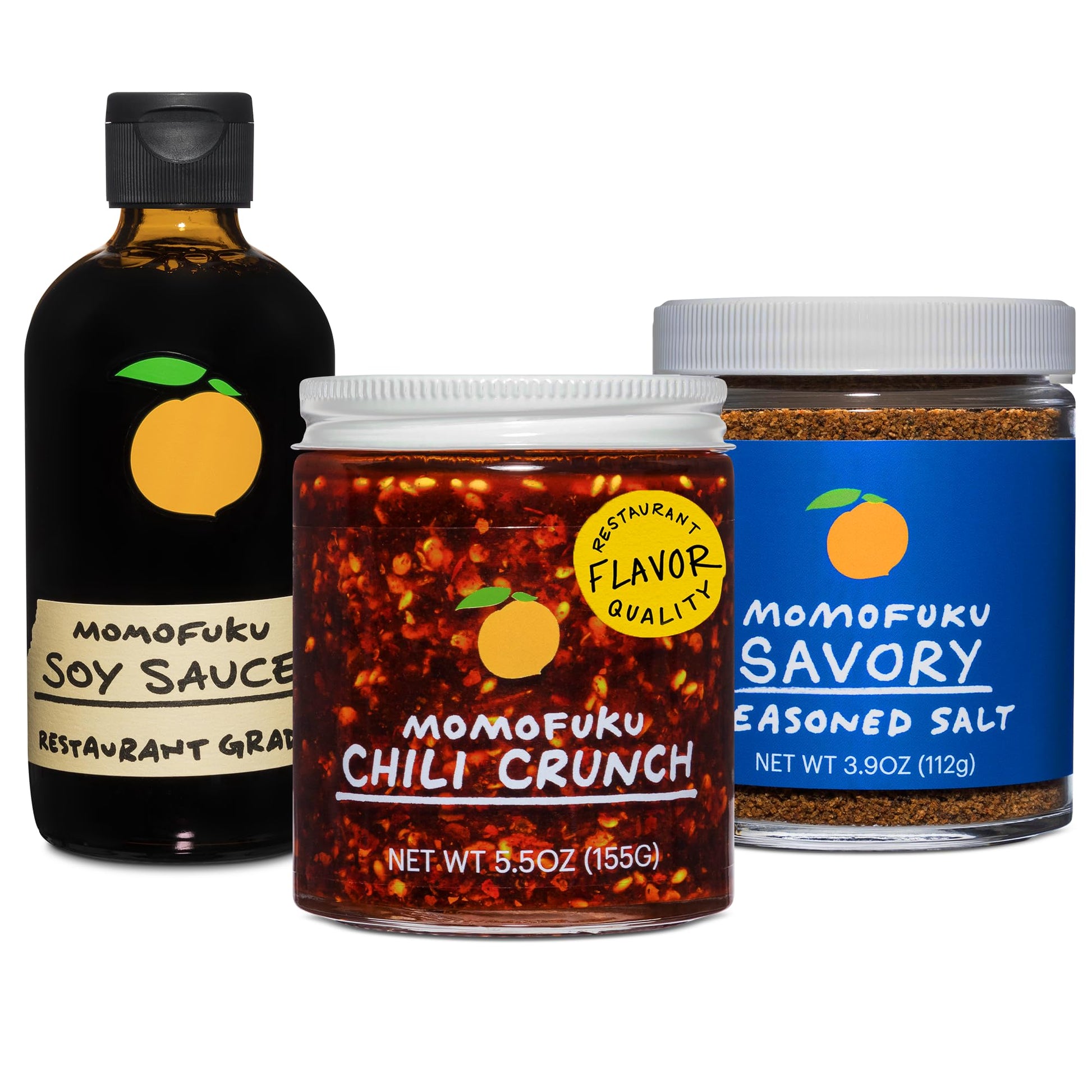 MOMOFUKU Umami Essentials Starter Pack - Original Chili Crunch, Soy Sauce, Savory Salt - Gift for Foodies