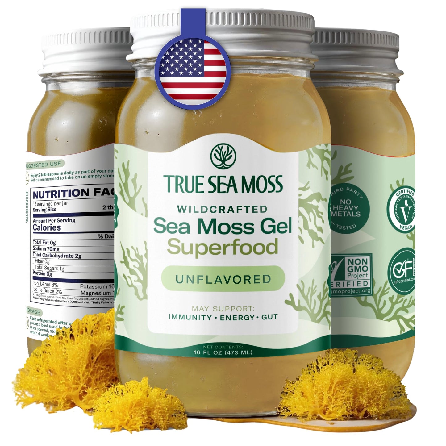 TrueSeaMoss Sea Moss Gel - Made in USA - Wildcrafted Seamoss, Dried Seaweed & Jarred Vegetables - Original, Pack of 1 (Labels ma