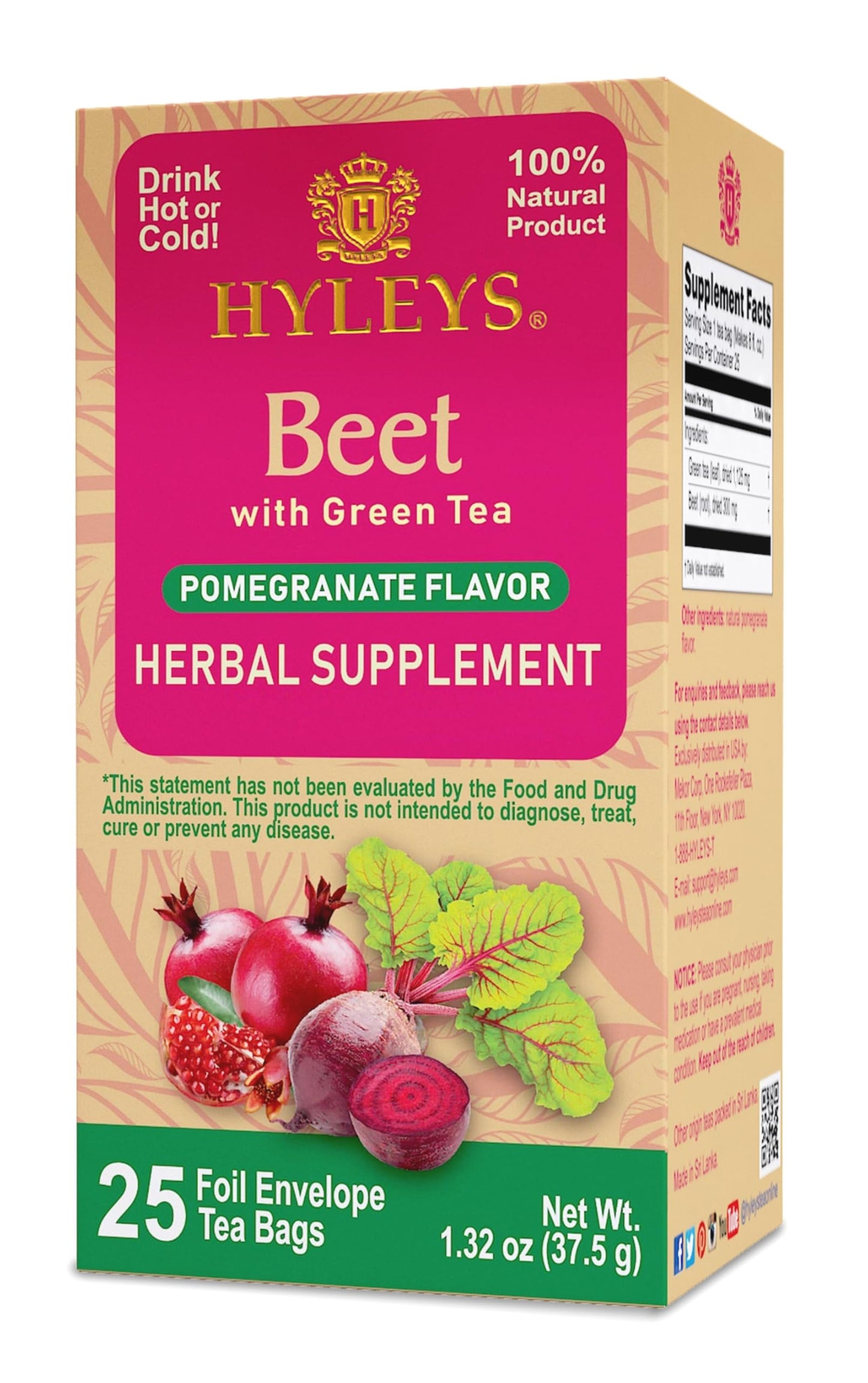 HYLEYS Natural Coconut Tea with Dark Chocolate - 25 Tea Bags, GMO Free, Gluten Free, Dairy Free, Sugar Free
