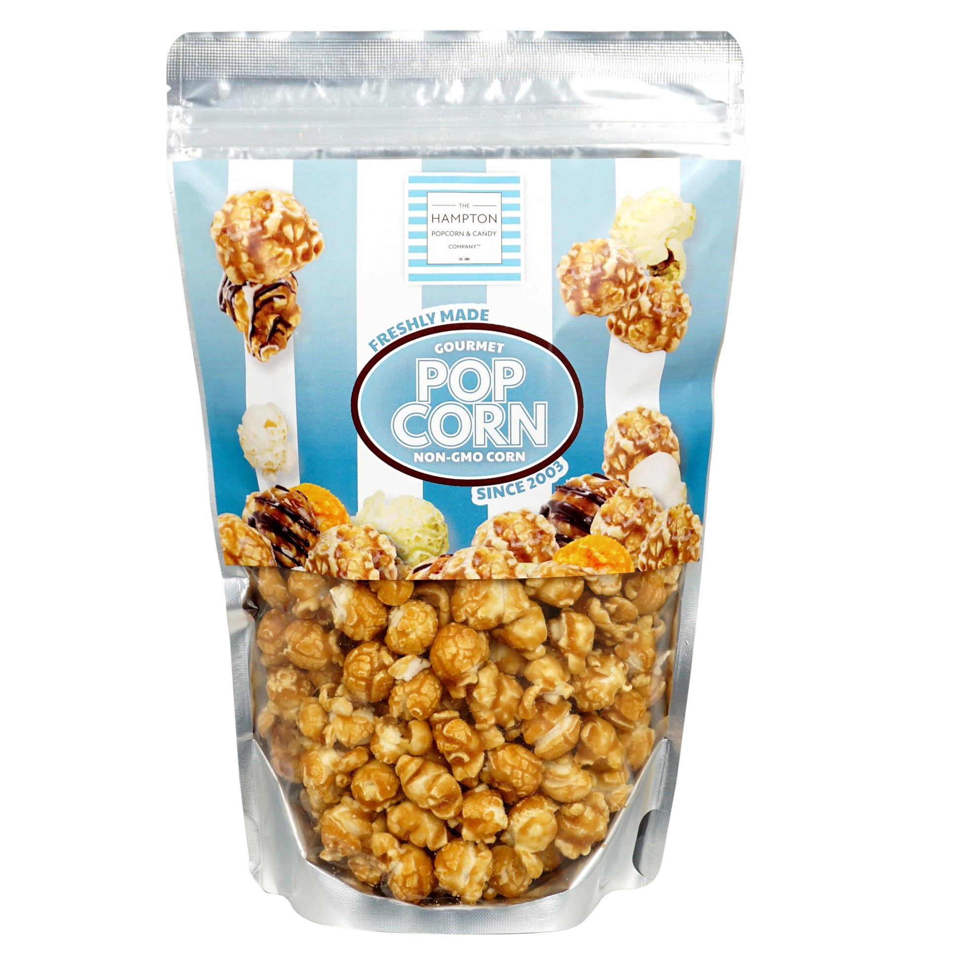 The Hampton Popcorn Company Caramel Popcorn Resealable Zip Bag, 9.5 Ounce, Caramel Corn, Fresh Gourmet Popcorn