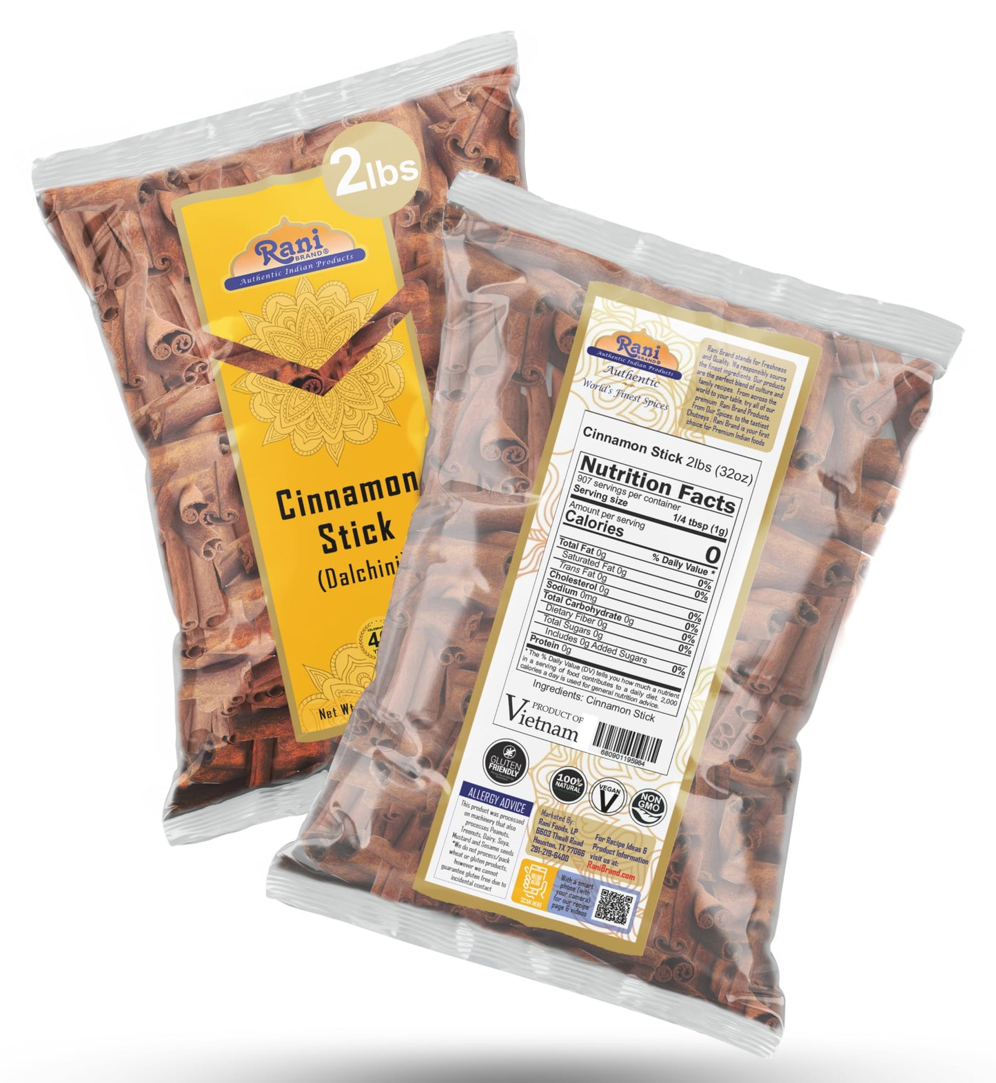 Rani Cinnamon Sticks 32Oz (2Lbs) 908G Bulk Bag - 175-200 Sticks - Strong Aroma, Perfect For Baking, Cooking & Beverages | 3+ Inches Length - Cassia Saigon Cinnamon From Vietnam | Kosher