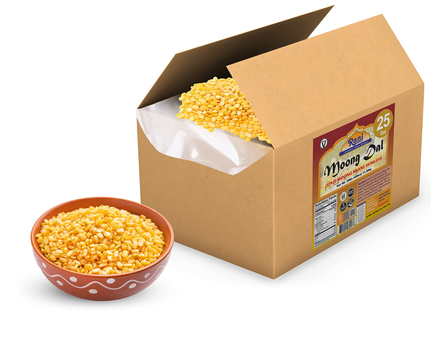 Rani Moong Dal (Split Mung Beans Without Skin) Lentils Indian 400Oz (25Lbs) 11.36Kg Bulk Box ~ All Natural | Gluten Friendly | Non-Gmo | Vegan | Indian Origin