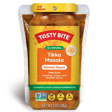Tasty Bite Delhi Style Tikka Masala Simmer Sauce, 7-Ounce 5-Pack, 3-4 Servings Per Pouch, Vegetarian, Kosher, Non GMO